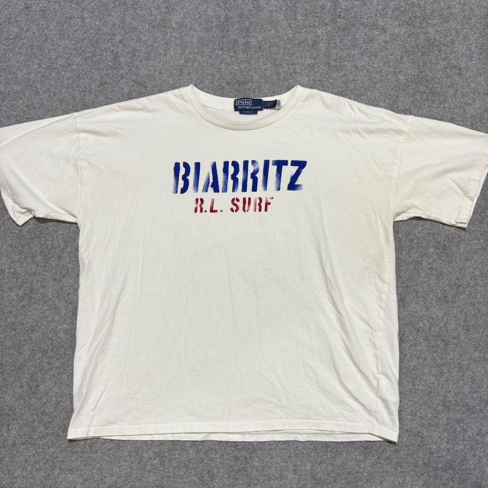 Polo Ralph Lauren Biarritz RL Surf Graphic T-Shirt Mens Large White Vintage Fit